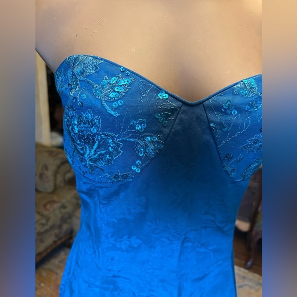 Vintage Scott McClintock Teal Floral Sequin Sweetheart Prom Dress with Bolero - Picture 9 of 14